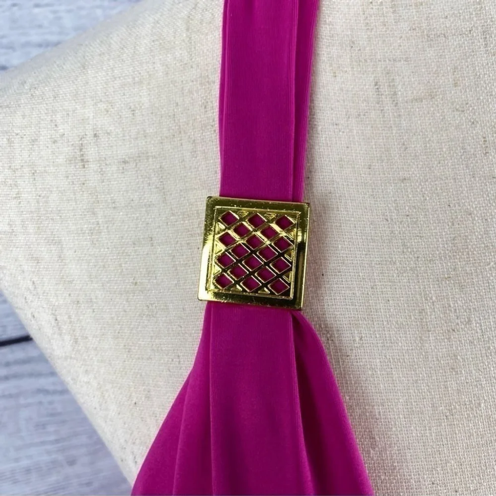 LA Blanca Fuchsia Halter Tankini Swim Bathing Suit Top with Gold Trim Si… - Picture 8 of 9
